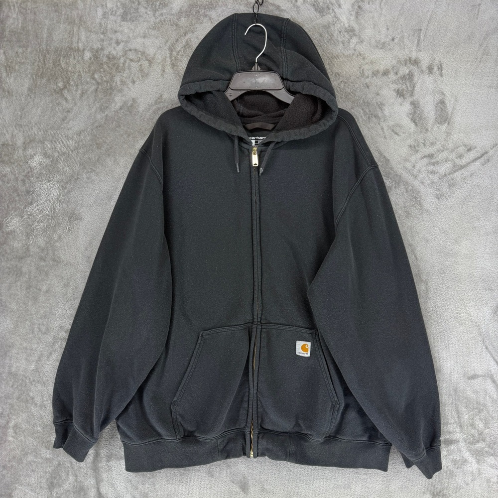 Carhartt Mens 2XL Black Midweight Hooded Zip-Front Sweatshirt K122 Loose Fit